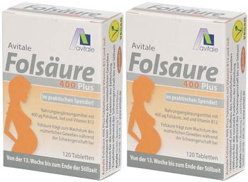 Avitale Folsäure 400 Plus B12 + Jod Tabletten (2x120 Stk.)