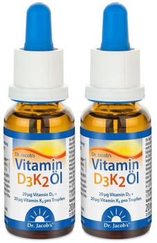 Dr. Jacobs Vitamin D3K2 &Ouml;l 800 IE/20 mcg D3+K2 640 Tropfen (2x20 ml)