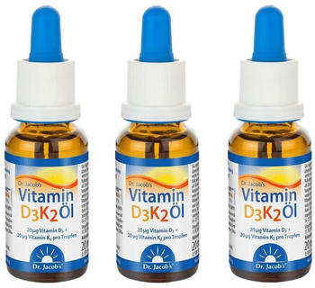 Dr. Jacobs Vitamin D3K2 &Ouml;l 800 IE/20 mcg D3+K2 640 Tropfen (3x20 ml)