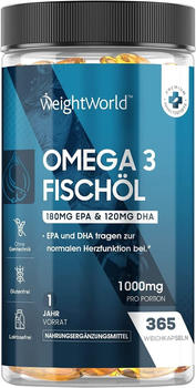 Weight World Omega 3 Fischöl 1000mg Weichkapseln (365 Stk.)
