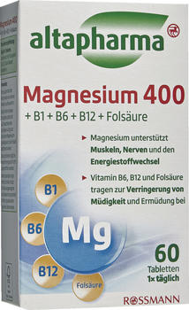 Altapharma Magnesium 400 +B1+B6+B12+Fols&auml;ure Tabletten (60 Stk.)