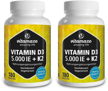 Vitamaze Vitamin D3 5000 I.E. + K2 Tabletten (2x180 Stk.)