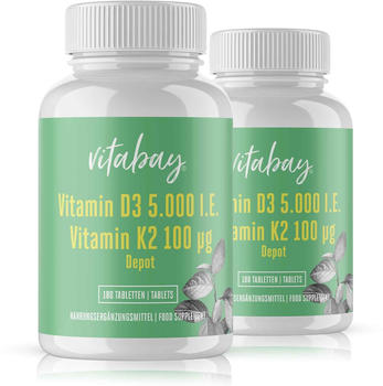 Vitabay Vitamin D3 5000 I.E. K2 100&micro;g Depot Tabletten (2x180 Stk.)