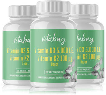 Vitabay Vitamin D3 5000 I.E. K2 100&micro;g Depot Tabletten (3x180 Stk.)