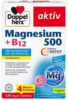 Doppelherz aktiv Magnesium 500 + B12 2-Phasen Depot Tabletten (120 Stk.)