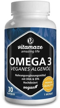 Vitamaze Omega 3 vegan & hochdosiert: 375 mg DHA & 125 mg EPA in nur 1 Kapsel, 1080 mg hochwertiges Algen&ouml;l f&uuml;r 1 Monat, h&ouml;chste Bioverf&uuml;gbarkeit