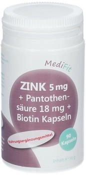 ApoFit Zink 5 mg+Pantothens&auml;ure 18 mg+Biotin Kapseln (90 Stk.)