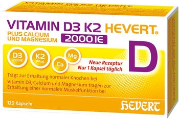 Hevert Vitamin D3 K2 Plus Calcium und Magnesium 2000 I.E. Kapseln (120 Stk.)
