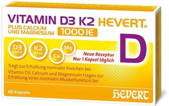 Hevert Vitamin D3 K2 Plus Calcium und Magnesium 1000 I.E. Kapseln (60 Stk.)