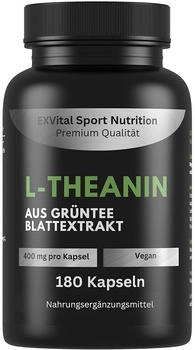 EXVital ® L-Theanin 180 vegane Kapseln 400 mg L-Theanin pro Kapsel aus Grüntee Blattextrakt L-Theanine Aminosäure vegan & ohne Zusätze laborgeprüft