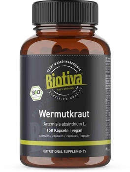 Biotiva Wermutkraut Kapseln Bio 150 Stück - 400mg - Wermut - Garantiert ohne Zusatzstoffe - Abgefüllt und kontrolliert in Deutschland (DE-ÖKO-005)
