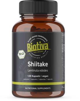 Biotiva Shiitake Bio 120 Kapseln - 100% Shii-Take - Lentinula edodes - Vitalpilz - vegan - ohne Zusatzstoffe - abgefüllt und zertifiziert in Deutschland
