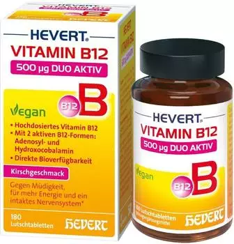 Hevert Vitamin B12 500µg Duo Aktiv Lutschtabletten Kirschgeschmack 180 Stk.