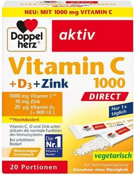 Doppelherz aktiv Vitamin C 1000 + D3 + Zink Direct Pellets 20 Stk.