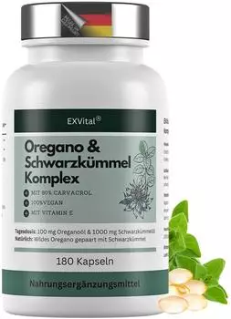 EXVital Oregano- & Schwarzkümmelöl Komplex 180 vegane Kapseln