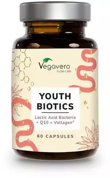 Vegavero Youth Biotics 60 Kapseln mit Hyalurons&auml;ure Vollagen und Bakterienst&auml;mmen vegan