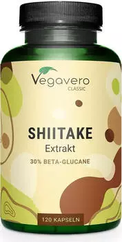 Vegavero Shiitake Extrakt 120 Kapseln 750 mg pro Kapsel 40% Polysaccharide 30% Beta-Glucane vegan