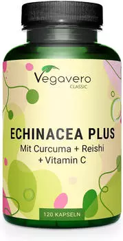 Vegavero Echinacea Komplex 500mg Vitamin C Zink Kurkuma und Reishi Kapseln mit Acerola Beta Glucan und Antioxidantien 120 Stück Immunsystem stärken* Vegan