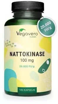 Vegavero Nattokinase Kapseln hochdosiert 20.000 FU/g Aus Natto fermentierte Sojabohnen 180 Stück Laborgeprüft Vegan ohne Zusatzstoffe Deutsche Produktion