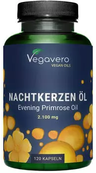 Vegavero Nachtkerzenöl Kapseln hochdosiert Ohne Gelatine oder Zusatzstoffe 2100 mg Tagesdosis 11% GLA (Omega 6) Laborgeprüft 120 Stück Deutsche Produktion