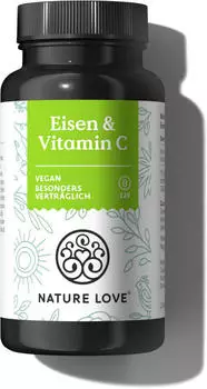 Nature Love Eisen mit 43mg nat&uuml;rlichem Vitamin C 20mg Eisenbisglycinat 120 Kapseln