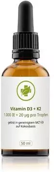 vitalundfitmit100 Vitamin D3 + K2 MK7 1000 IE + 20 µg pro Tropfen 50 ml