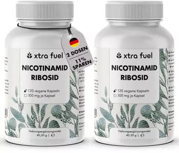 xtra fuel Nicotinamid Ribosid NAD+ Vorstufe 240 Kapseln (hochdosiert) - 300mg Nicotinamid Ribosid (NR) pro Kapsel vegan + laborgepr&uuml;ft deutsches Unternehmen