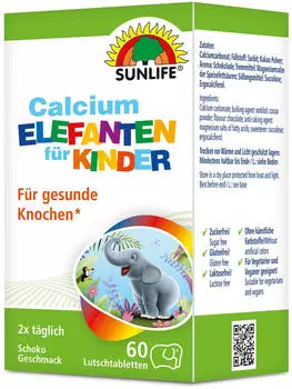Sunlife Calcium Elefanten f&uuml;r Kinder Schoko Lutschtabletten 60 Stk.