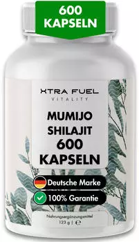 xtra fuel Shilajit Kapseln 200x Mumijo Kapseln Mit >80% Fulvins&auml;ure &ndash; 3x Dosen (600x Kapseln Mumijo)