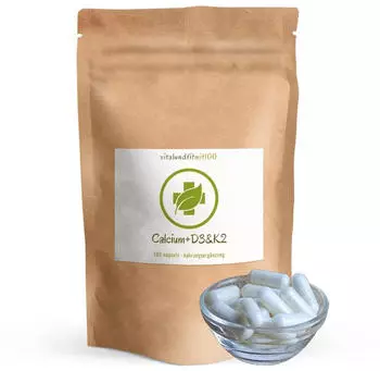 vitalundfitmit100 Natürliches Calcium + D3 & K2 180 Kapseln