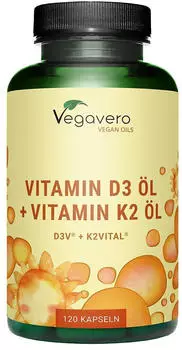 Vegavero Vitamin D3 und K2 Öl 120 St Kapseln