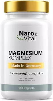 Naro Vital NaroVital Magnesium Komplex Hochdosiert - 180 Kapseln 3 Monate Vorrat Mit 5 Magnesiumformen St