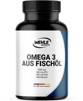 Wehle Sports Omega 3 Fischöl - 400 Kaspeln - 2000mg Fischöl mit 360mg EPA & 240mg DHA