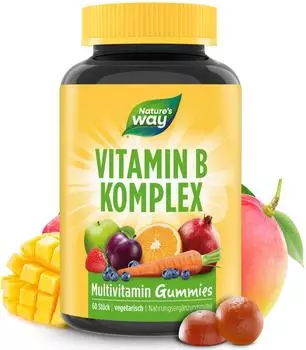 Nature's Way Vitamin B Komplex Multivitamin Gummies I alle B-Vitamine mit 12 &micro;g B12 Mango-Geschmack ... 1x60 St Fruchtgummi