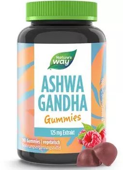 Nature's Way Ashwagandha Gummies I 125 mg hochwertiger Ashwagandha-Extrakt Himbeer-Geschmack vegetarisch I... 1x90 St Fruchtgummi