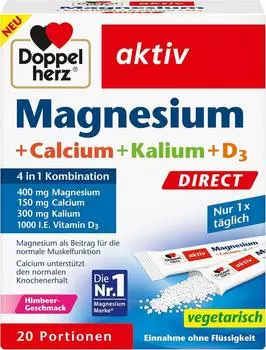 Doppelherz aktiv Magnesium + Calcium + Kalium + D3 Direct Pellets 20 Beutel