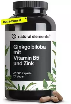 natural elements Ginkgo Biloba mit Vitamin B5 und Zink Kapseln 365 Stk.