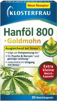 Klosterfrau Hanf&ouml;l 800 + Goldmohn | 30 extra kleine Weichkapseln | Ausgleichend bei Stress