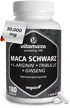 Vitamaze MACA Schwarz + L-Arginin + Tribulus + Ginseng Kapseln 180 Stk.