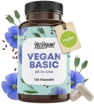 Yes Vegan &reg; Vegan Basic - Vitamin B12 K2 D3 Eisen Zink Selen Omega 3 - Kapseln