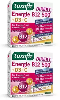 Taxofit Energie B12 500+D3+C Direkt Beerengeschmack Direktgranulat 2 x 20 Portionen