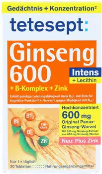Tetesept Ginseng 600 + B-Komplex + Zink Filmtabletten, 30 St&uuml;ck