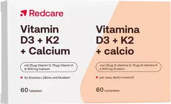 Redcare Vitamin D3 + K2 + Calcium Tabletten, 60 Stück