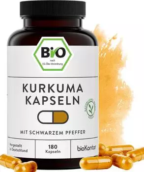 bioKontor Kurkumapulver mit schwarzem Pfeffer Kapseln 180 Stk.