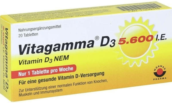 Wörwag Pharma Vitagamma D3 5.600 I.E. Vitamin D3 NEM Tabletten (20 Stk.)