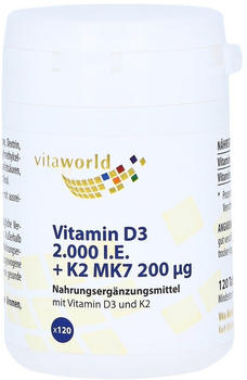 Vita-World Vitamin D3 2.000 I.E. + K2 MK7 20µg Tabletten (120 Stk.)