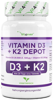 Vit4ever Vitamin D3 20.000 I.E. 500µg + K2 200µg Tabletten (180 Stk.)