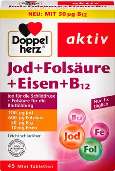 Doppelherz aktiv Jod + Folsäure + Eisen + B12 Mini-Tabletten (45 Stk.)
