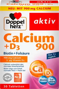 Doppelherz aktiv Calcium 900 + D3 + Biotin + Fols&auml;ure Tabletten (30 Stk.)