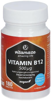 Vitamaze Vitamin B12 500µg hochdosiert vegan Tabletten (180 Stk.)